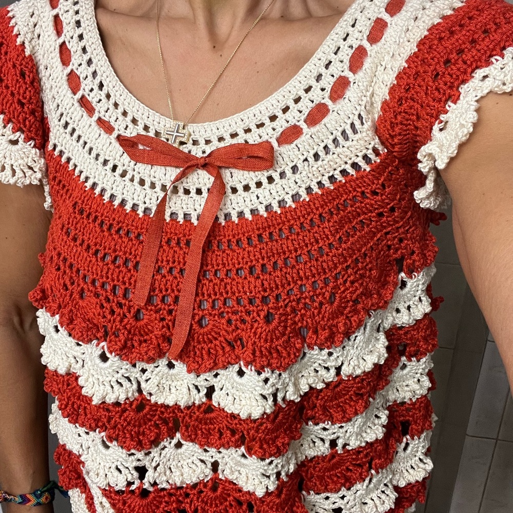 Deluxe Crochet Blouse for Special Gift Thanksgiving a unique design Size S/M new